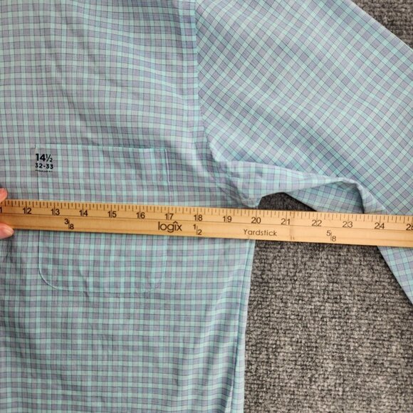 NWT Stafford Travel Button Up Shirt Green Blue Check 14.5 32/33 Regular Woven - Picture 7 of 16